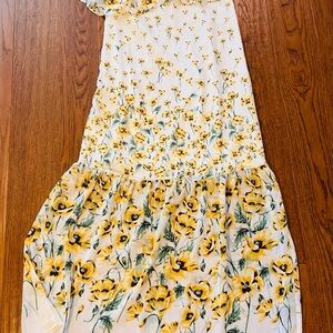 Zara White Dress with Yellow Floral Design off‎ the shoulder